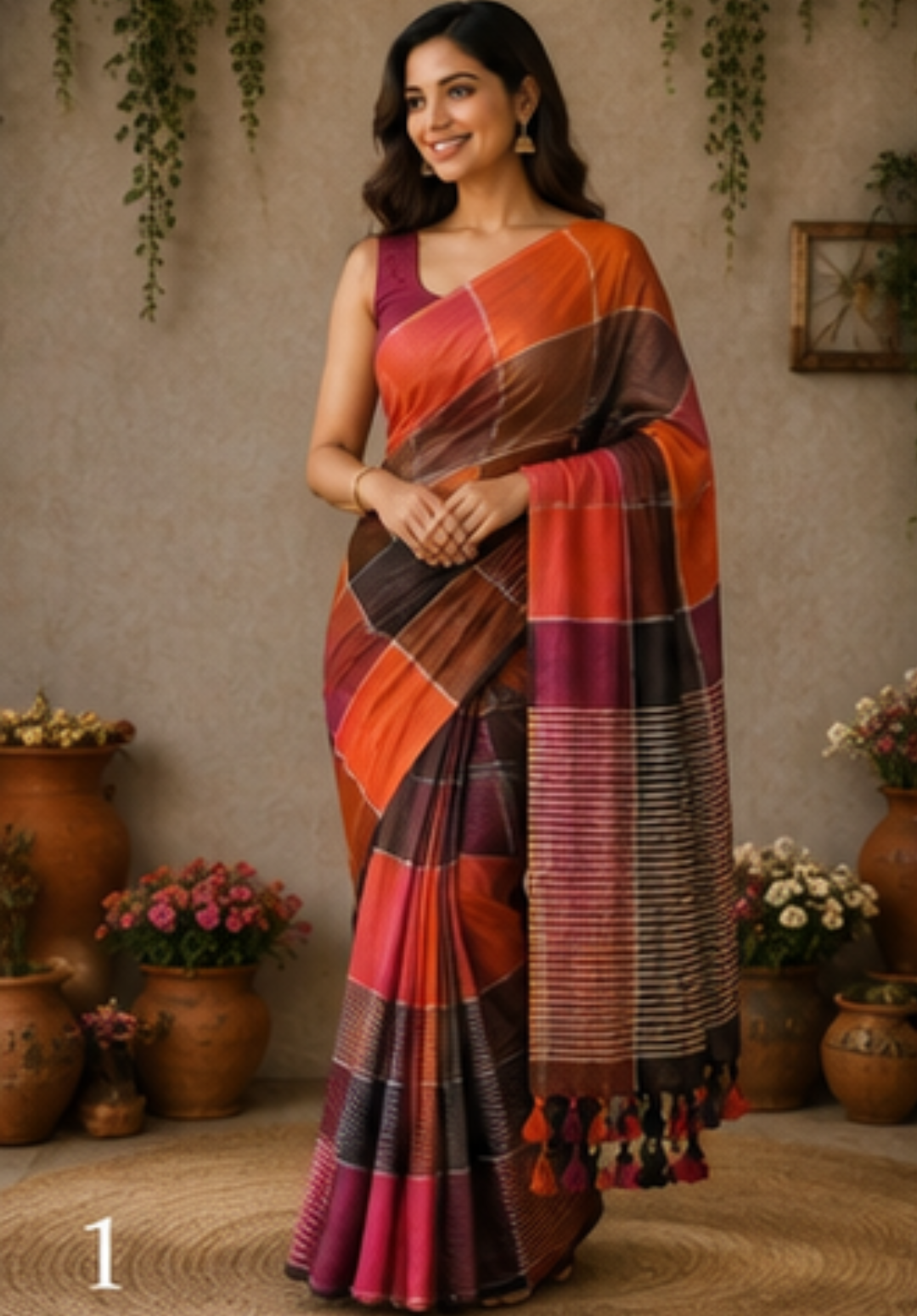 RANGREKHA CHECKS LINEN SAREE